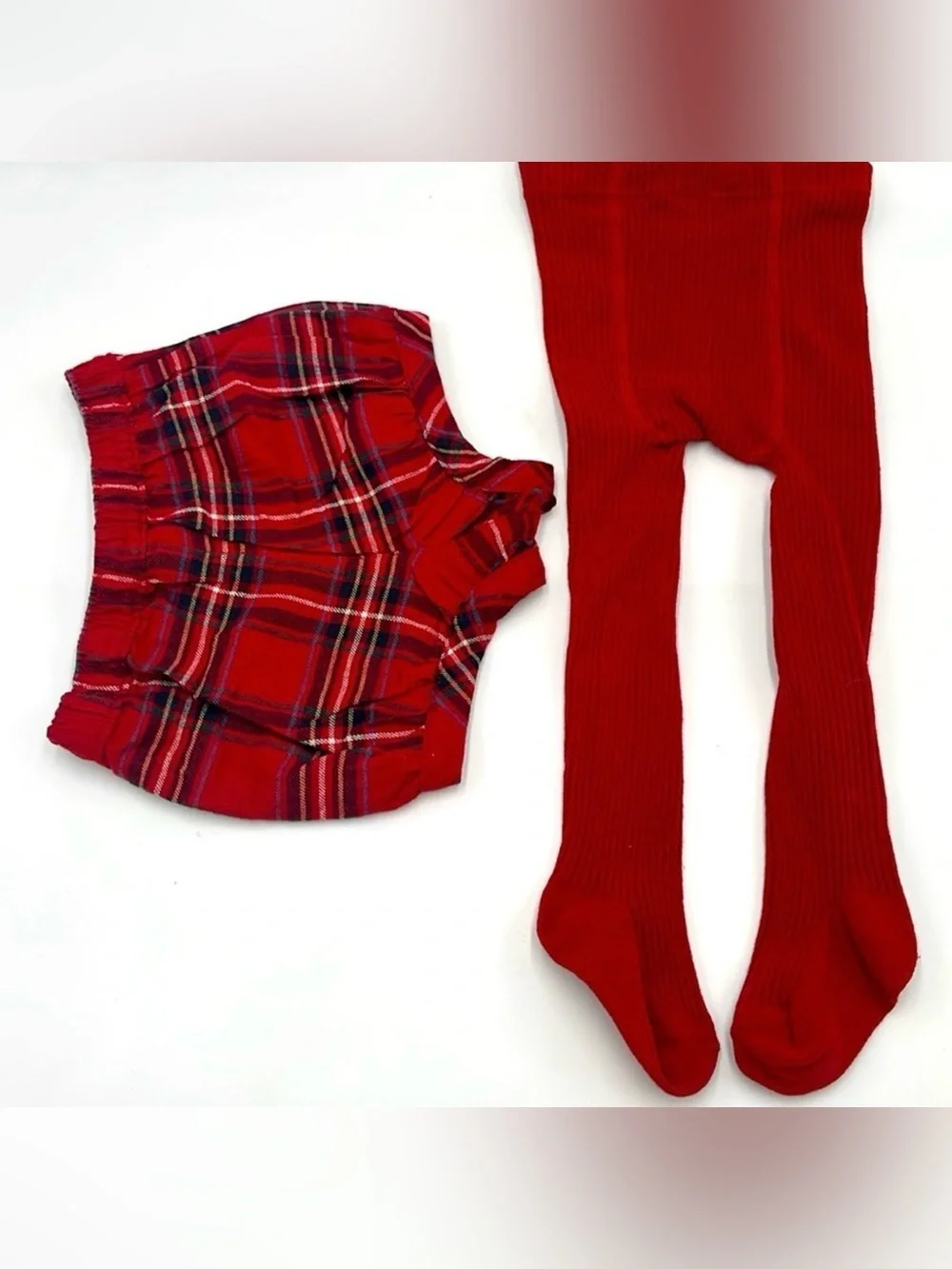 Carter's Cream Knit Long-Sleeve Bodysuit with Red Plaid Bloomers & Red Tights